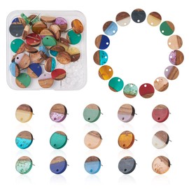 Craftdady 15 Pairs Flat Round Resin Stud Earrings with Gold Foil 14mm Hole Plastic Ear Nut for Boho Earrings Jewelry Making