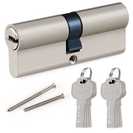Lock Cylinder Profile Cylinder Double Cylinder 40/40 with 8 Keys, Cylinder Lock, Suitable for All Types of Doors, Made of Zinc Alloy, Metal Silver Knob Cylinder Hengsong