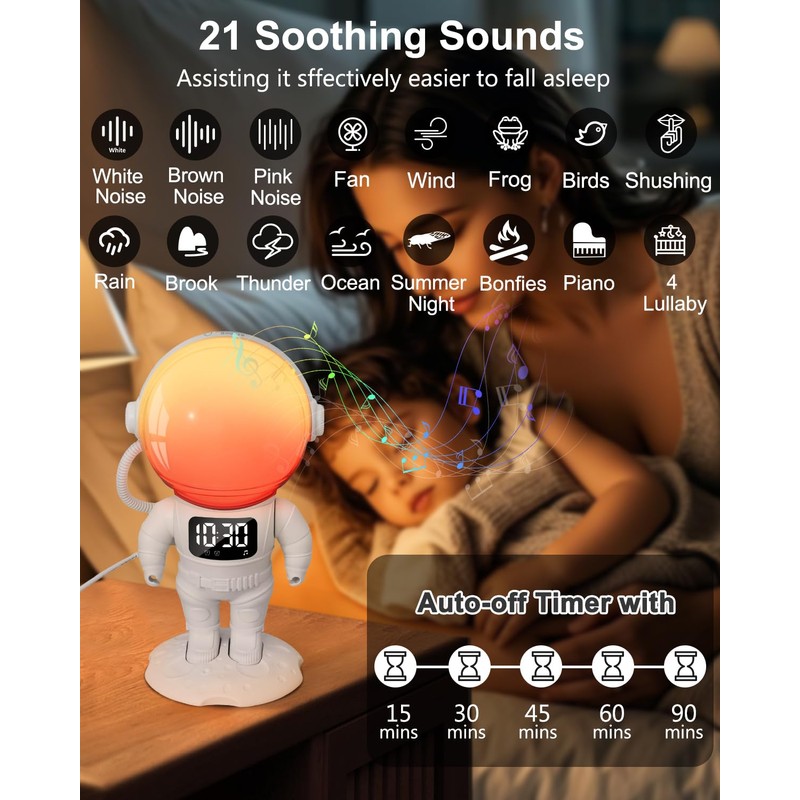 Ankilo Kids Alarm Clock with Night Light, White Noise Sound