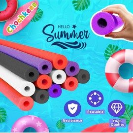 Chochkees Black, White, Purple Red Variety Pool Noodles Swimming Hollow Core Foam Tube, Floating Thick Noodles for Floating, Pool Accessories, 52" (24-Pack)