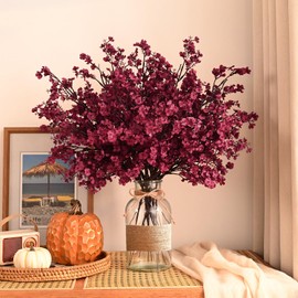 Waipfaru 10Pcs Fake Flowers Babys Breath Silk Artificial Flowers Gypsophila Bouquets Bulk Real Touch Fall Stems for Fall Thanksgiving Autumn DIY Floral Arrangement Table Centerpieces, Wine Red