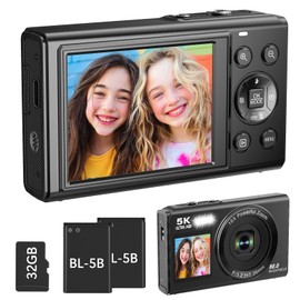 5K 80MP Digital Camera with 18X Digital Zoom & Flash, Dual Screens Vlogging Camera for YouTube with 32GB TF Card & 2 Batteries,Portable Compact Camera for Kids Teens Adult(Black)