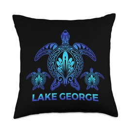 Vintage Lake George New York NY Ocean Blue Sea Turtle Throw Pillow