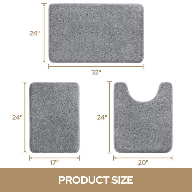 HOMEIDEAS Upgraded Bathroom Rugs Set 3 Piece, Extra Thick Absorbent