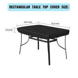 PATIO PLUS Rectangular Garden Table Top Cover, Waterpoof, Windproof, Heavy Duty 420D Oxford Fabric, Patio Table and Folding Table Cover, Suitable for Tables 180*100*15cm Black