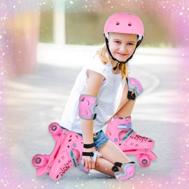 VEZLOPUS Roller Skates, Adjustable Pink Roller Skates with Light up Wheels for Girls, Teens, Women Beginner & Advance | with Protective Gears and Carry Bag