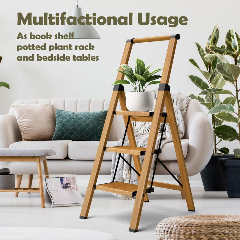 Taranta 3 Step Ladder, Portable Folding Ladder with Wide Pedal,