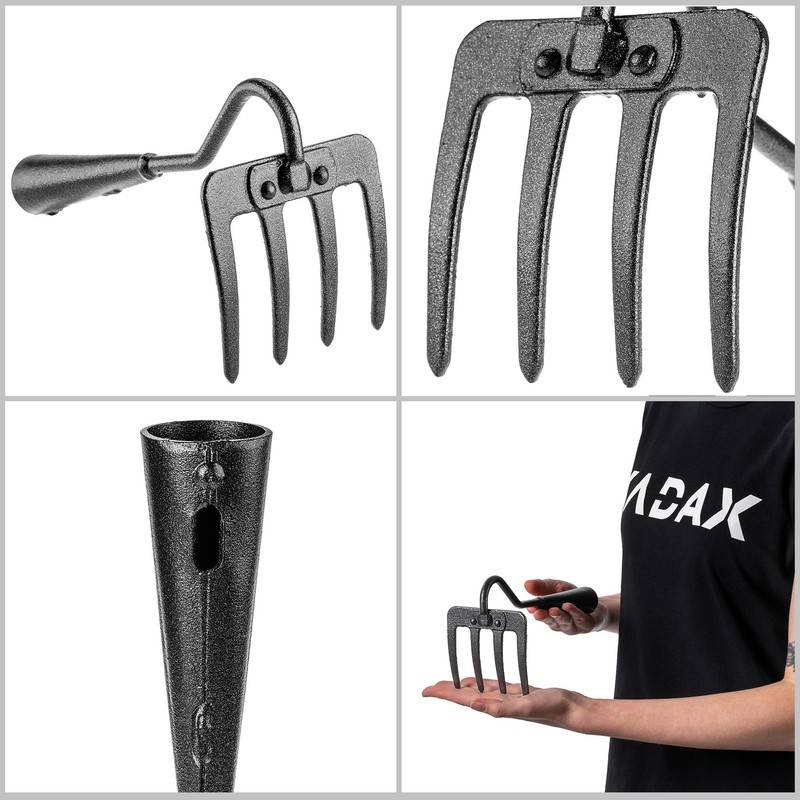KADAX Carbon Steel Garden Rake, Hand Rake with 4 Prongs,