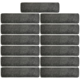 Washable, Slip Skid Resistant Rubber Back Stair Tread Mats, 9 inch by 28 inch, Solid, Dark Grey, Set of 13