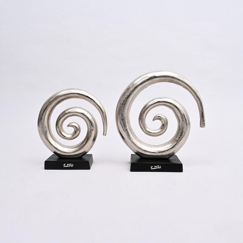 ROCKRAIN Aluminum Swirl Abstract Sculptures: Set of 2 Modern Nickel