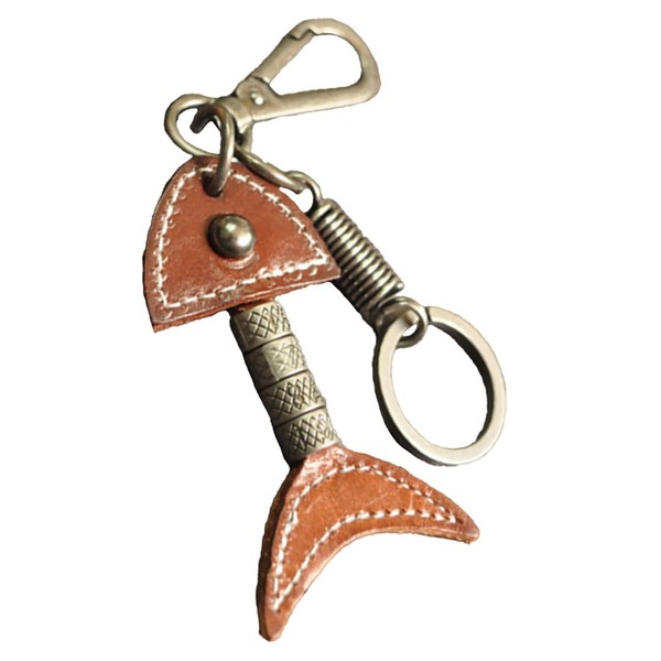 Buzz Selection AC248 Keyring, Fishbone Motif, Leather, Keychain, Stylish, Retro,