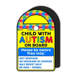 BAVAHA Child with Autism On Board Car Magnet Autism Awareness Magnet Autistic Child Sign Children Emergency Alert Blue Ribbon Decal Puzzle Autistic Gifts Decorations Car Fridge Locker