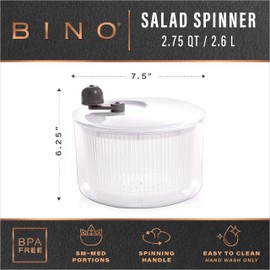 BINO | Salad Spinner - 2.75 Qt | Small Manual Lettuce Spinner | Salad Spinner with Salad Bowl for Serving | Fruit & Vegetable Basket & Spinner | Pasta and Herbs Spinner with Colander | Kitchen Gadgets