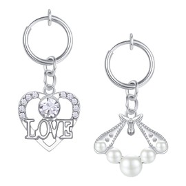 Crdifu Fake Belly Button Piercing Clips Clamp Ring Silver with Pendant No Piercing Belly Piercing Set of 2, Stainless Steel