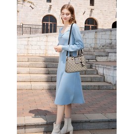 FORRICA Women Handbag Bow Pendant Shoulder Bag Fashion Maple Leaf Top Handle Bag PU Leather Handbags for Ladies Brown A