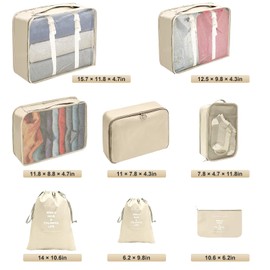 Juego de 8 Bolsas Organizadoras de Viaje, Organizadores de Viaje para Equipaje, Bolsas Organizadoras de Equipaje para Accesorios de Viaje en 3 Tamaños (Grande, Mediano, Pequeño) Esenciales de Viaje