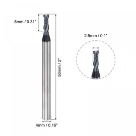 sourcing map Square Nose End Mill, 2.5mm Tip Dia Solid Carbide AlTiN Coated CNC Router Bits 2 Flute Spiral Milling Cutter HRC45 with 4mm Shank 50mm (2-inch) Length, 2pcs