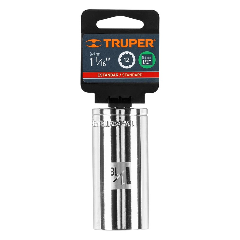 Truper D-1234-EL, Dado largo de 12 puntas std, 1 1/16",