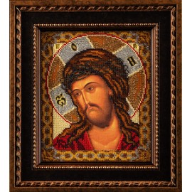 Bead Embroidery Kit DIY Icon Christ in The Crown of Thorns 7.9"x9.4" Color Canvas Bead Set Needle Guide No Skills Needed