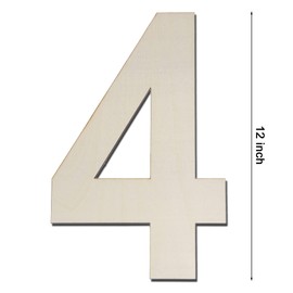 12 Inch Large Wood Number Sign 4, Unfinished Blank Wooden Slice Board for DIY Crafts Home Birthday Decorations Props