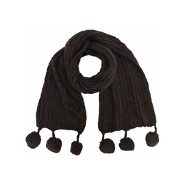 Brown Long Knit Winter Scarf With Pom-Poms