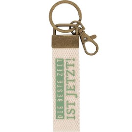GRUSS & CO 48411 Canvas Key Ring with Lobster Claw Clasp with Light Canvas Motif "Die beste Zeit ist Jetzt!" [German Language], cream-coloured, Motif "Die beste Zeit"