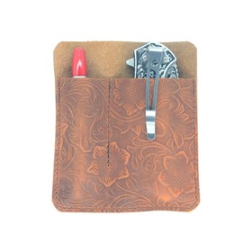 JJNUSA Leather Pocket Organizer, Pocket Slip, Pocket Knife Pouch, EDC Carrier, Everyday Carry Organizers, Pen Holder Flower Brown