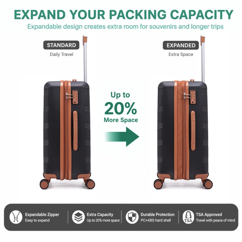 CONCEPTEN Expandable Luggage Sets, Suitcase, Carry On Luggage 22x14x9 Airline