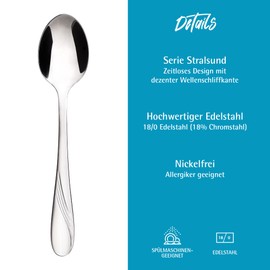 GRÄWE Stralsund Coffee Spoons, Set of 12, Small Stainless Steel Spoons, Hand Polished, Dishwasher Safe