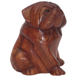 Brave Wings Hand Carved Wooden Dog ~ Loyal Patient Bulldog waits for Mum and Dad ~ Ornament Sculpture Figurine Statue Unique Table Decoration Home Decor ~ 5287