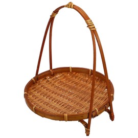 Cabilock Bamboo Easter Basket with Handles Woven Basket for Fruit Round Serving Platter for Easter Party Light Brown