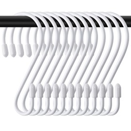 JatilEr Pack of 12 S Hooks, White, 8 cm S Hooks, Small Kitchen Hooks, Metal Hooks for Hanging, Maximum Load 5 kg, S-Shape Hanging Hooks for Clothes Rail, Kitchen Rail, Kitchen Utensils in Bedroom,