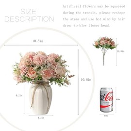 Peonías Artificiales en jarrón, Ramo de Flores de peonía de Seda de hortensias Falsas con jarrón, decoración de arreglo de Flores sintéticas, Mesa del hogar, Comedor (Rosa)