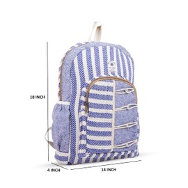 Marubhumi Hemp Backpack Bag - Boho Eco Friendly Unisex Rustic Durable Adjustable Straps Himalayan Bohemain Backpack COMPACT BLUE Size:18" X 14" X 4" Inche