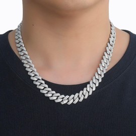 E EMZHOLE Mens Cuban Link Chain Silver Miami Cuban Necklace Bling Diamond Chain for Men Women 13MM Hip Hop Jewelry Gift (Silver)