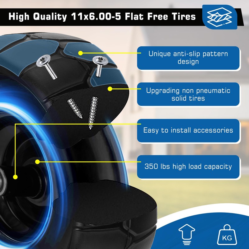 11x6.00-5 Flat Free Tire,2 Pack 11x6.00-5 Tires for Zero Turn