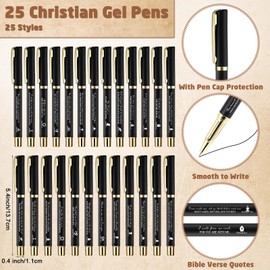 Feifeiya 25 Sets Christmas Christian Church Gifts Bulk Bible Verse Plastic Gel Pen Religious Silicone Keychains Scripture Bookmarks for Men Women Sunday Study Group Back to School Gifts(Black)