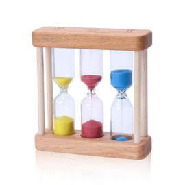 HUANR Sanduhr Minuten, 3-in-1-Kombi-Sanduhr Holz, 1, 3, 5 Minuten Sanduhren Set, Zahnputzuhr 3 Farben Blau, Rosa, Gelb, für Küchentimer, Zeitmanagement, Geburtstagsgeschenk