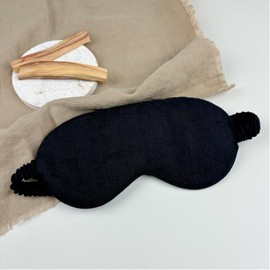 Lyssiatina 100% Blocking Light Eye Mask Pure Linen Sleep Mask with Elastic Band,Soft Zero Pressure Black Eyes Cover,Side Sleeper Eye Cover Cooling Puffiness Dry Eyes