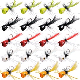 Fly Fishing Popper Lures Kit,Bass Popper Flies Dry Fly Fishing Flies Topwater Panfish Bluegill Popper Bait Bug with Hooks for Freshwater