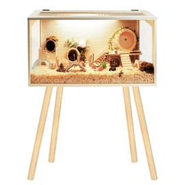 Prolee Hamster Cage Wooden Chew Proof, Extra Large Mice and Rat Habitat Openable Top with Acrylic Sheets Solid Built Small Animal Cage with Leg Stands, 24 Inch Long