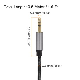 sourcing map AUX Cable, 3.5mm Nylon Braided Audio Cable, 1.6 ft Male to Male Auxiliary Audio Cord Grey for Headphones, Speakers, Car Stereos, Computers