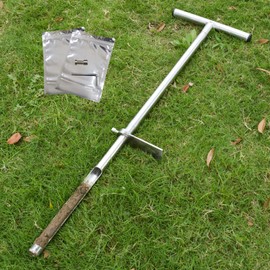 Soil Probe 35 Inch with 2 Bags, Straight Soil Sample Probe for Lawn House Plants, T-Handle Soil Sampler Probe Rod with Pedal, Stainless Steel Soil Test Kits Tool for Soil Sampling