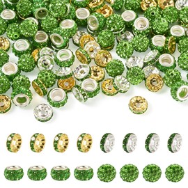 Beadthoven 120pcs 10mm Green Rhinestone Clay Beads for Crafting, Round Rondelle Spacers, Sparkly Diamond Beads for Bracelet Necklace DIY Jewelry Making Easter