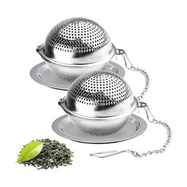 GeorgeX Juego de 2 Infusor de Té de Acero Inoxidable, 304 Infusores de Té para Té Suelto con Charola, Filtro de Té de Malla Extra Fina Perfecto para T