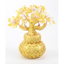 7" Feng Shui Yellow Crystal Fortune Tree in Money Pot Wealth Blessing Gift