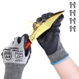 AovYoo 4 Pairs Cut Resistant Gloves, Cut Resistant Gloves, Work Gloves, For Disaster Preparedness Work, PU Coating Level 5, Anti-Slip, Safety Protection Coating to Prevent Dirt Infiltration, Gardening, DIY, Construction Site (4, L)