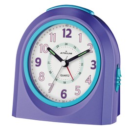 Atrium Kinder Wecker Analog Quarz ohne Ticken mit Licht und Snooze Lila Violett Türkis A921-8