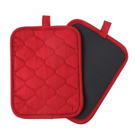 Glynniss Anti-Slip Grip Pot Holders for Kitchen, Cotton Oven Pot Holders Set with Neoprene for Heat Resistant 450F, 7x9 Inches Potholders Machine Washable 2PCS (red, 2)