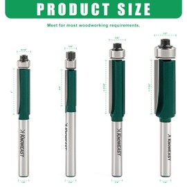 Knoweasy Professional Flush Trim Router Bit Set with 1/4 Inch Shank, 4PCS Top Bearing Router Bits for Woodworking, Includes 1/4, 5/16, 3/8 and 1/2 Inch Bearing Sizes